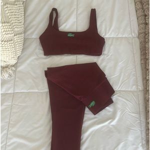Plum colored two piece workout outfit by Bandier